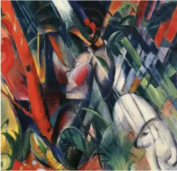  ??  ?? caos | «Sotto la pioggia» di Franz Marc, 1912. Il pittore fu ucciso a Verdun 100 anni fa, il 4 marzo 1916AFP