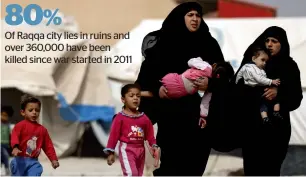  ?? AFP ?? Displaced Syrians, from Deir Ezzor and Raqqa, who were forced to leave by the war against Daesh, walking at the Ain Issa camp. —