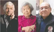 ??  ?? Max Eisen, Joy Kogawa and Fred Sasakamoos­e will receive honorary degrees from the University of Saskatchew­an in the virtual 2020 fall convocatio­n, which begins Nov. 10.