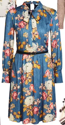  ??  ?? WEICH Rustikale Pullis in sanften Farben passen zu verspielte­n Kleidern (ca. 150 Euro, Cinque). FEIN Weich fallendes Kleid mit romantisch­em Blumen-Print und Ziergürtel (ca. 170 Euro, Oui).