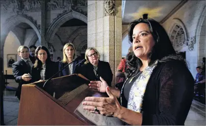  ?? CP PHOTO ?? Justice Minister Jody Wilson-Raybould makes an announceme­nt regarding family law on Parliament Hill in Ottawa on Tuesday.