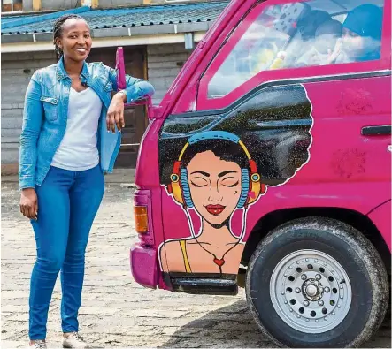  ?? — Facebook/Tsarah Arts ?? Mumbi continues to face harassment as one of the few women to have broken into the male domain of designing graffiti-style artwork on Kenya’s minivans.