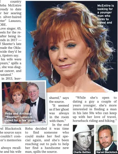  ??  ?? Reba and Anthony “Skeeter” Lasuzzo dated for a few years
Charlie Battles
McEntire is looking for a younger man who loves to travel and hike
Narvel Blackstock