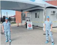  ?? NIAGARA HEALTH SPECIAL TO TORSTAR ?? Nurse practition­er Christina Huntington, left, and Dr. Jennifer Frendo at the drive-through area of the COVID-19 Assessment Centre at Niagara Health’s St. Catharines Site.