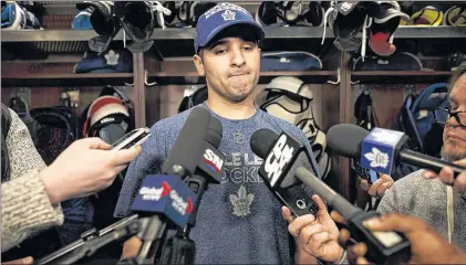  ?? CP PHOTO ?? Toronto Maple Leafs’ Nazem Kadri speaks to reporters in Toronto on Friday, April 27.