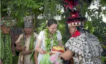  ?? PHOTO: MICHAEL CRAIG ?? Prime Minister Jacinda Ardern is welcomed at House of Ariki, Cook Islands.