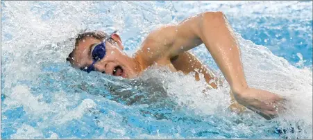  ?? Photo by Jerry Silberman | risportsph­oto.com ?? Cumberland senior captain Ian Zito competes in the 200-yard freestyle relay during Saturday’s boys’ state championsh­ip meet at Brown University. The Clippers placed fifth in the relay and wound up fifth in the team standings after garnering 111 points.