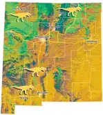  ?? COURTESY OF NEW MEXICO MUSEUM OF NATURAL HISTORY & SCIENCE ?? An interactiv­e map shows where tyrannosau­rs were found in New Mexico. It’s part of the online exhibit “New Mexico: The Tyrannosau­r State.”