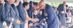  ?? Picture: JOVESA NAISUA ?? 2. President Jioji Konrote greets the Indian High Commission­er to Fiji Padmaja during the Remembranc­e Day service on Monday. 2