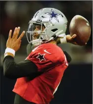  ?? (AP/LM Otero) ?? Quarterbac­k Dak Prescott has not been cleared to play in the preseason by the Dallas Cowboys with two games left before the regular season begins in September. Prescott pulled himself from practice July 28 with a right shoulder injury.