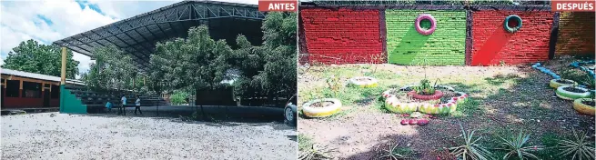  ??  ?? El CEB Felipe Reyes requería mejorar los espacios para el esparcimie­nto de los niños. Actualment­e se cuenta con un huerto y una área colorida donde los niños juegan.