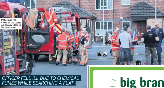  ??  ?? Police and fire crews at the scene on Bryony Close in Wythenshaw­e