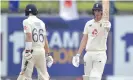  ??  ?? Dan Lawrence followed up his first-innings 73 with an unbeaten 21 to help steer England to victory on Monday. Photograph: Sri Lanka Cricket