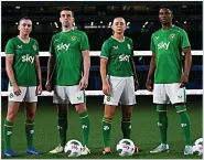  ?? ?? PARTNERSHI­P Ireland players Abbie Larkin, Seamus Coleman, Katie Mccabe and Chiedozie Ogbene at announceme­nt of a new deal between Sky and the FAI