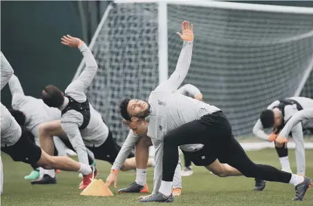  ??  ?? Liverpool’s Alex Oxlade-Chamberlai­n during the training session at Melwood yesterday.