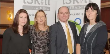  ??  ?? Rachel Taaffe, Una McGuill, Chris Byrne and Sheila Byrne, who attended the presentati­on of LMETB/ iSkill Training QQI Level 5 Award Certificat­es in Healthcare Support held in The Lisdoo.