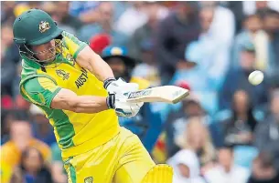  ?? IAN KINGTON AFP/GETTY IMAGES ?? Australia captain Aaron Finch led his team to victory against Sri Lanka in the Cricket World Cup group stage in London on Saturday, scoring 153 to tie the highest score so far in the tournament.