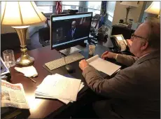  ?? SUBMITTED PHOTO ?? State Sen. Andy Dinniman, D-19th, of West Whiteland, participat­es in virtual Senate session on Wednesday from his West Chester district office.