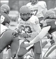  ?? Photo courtesy University of Central Arkansas ?? Central Arkansas running back Carlos Blackman (23) is one of three running backs Coach Steve Campbell has relied on this season. The Gosnell sophomore leads the Bears with 195 yards rushing and 3 touchdowns on 51 carries.