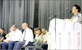  ??  ?? VISIT: MEC for the Department of Education Martha Bartlett, addressing pupils and teachers at Northern Cape High school yesterday morning.
Picture: