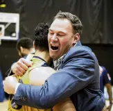  ?? PHOTO: BASKETBALL NZ ?? Otago Nuggets coach Brent Matehaere celebrates his team’s victory.