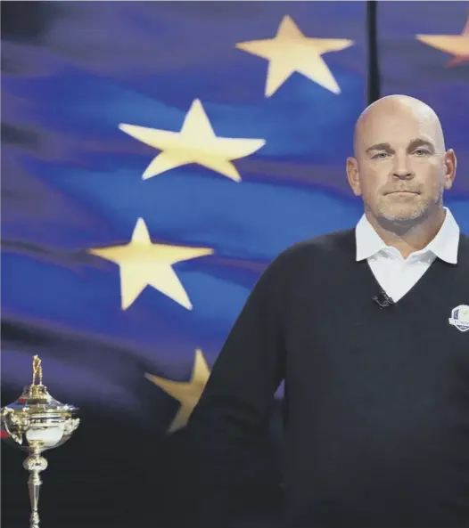 ??  ?? 0 European Ryder Cup captain Thomas Bjorn makes his wild card announceme­nt in London yesterday. The previous day the Dane had made ten phone calls – six to say ‘sorry, not this time’ and four to say ‘you’re in’.