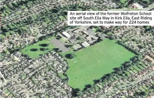  ??  ?? An aerial view of the former Wolfreton School site off South Ella Way in Kirk Ella, East Riding of Yorkshire, set to make way for 224 homes