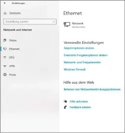  ??  ?? Zum Netzwerk- und Freigabece­nter kommen Sie in Windows 10 über die „Einstellun­gen“. Schneller geht es per Link, den Sie als Icon auf den Desktop setzen.