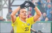  ?? AIFF ?? Real Kashmir’s Nagen Tamang celebrates his goal on Tuesday.