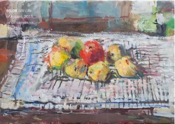  ?? ?? BELOW Still Life of Apples, 2015, oil on canvas, 30x42cm