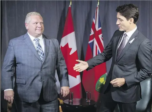  ?? PAUL CHIASSON/THE CANADIAN PRESS ?? Ontario Premier Doug Ford is apparently prepared to walk out of Friday’s First Ministers’ meeting in Montreal if it doesn’t specifical­ly deal with Prime Minister Justin Trudeau’s proposal on the carbon tax.