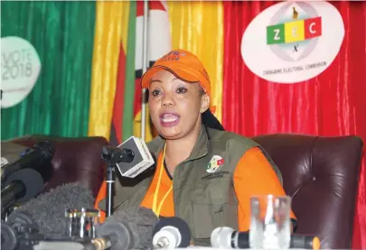  ??  ?? Zimbabwe Electoral Commission chairperso­n Justice Priscilla Chigumba updates the media on the 2018 harmonised elections at the National Command Centre in Harare yesterday. - (Picture by Shelton Muchena)