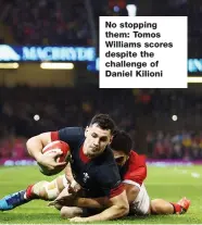  ??  ?? No stopping them: Tomos Williams scores despite the challenge of Daniel Kilioni