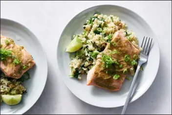  ?? DAVID MALOSH - THE NEW YORK TIMES ?? Green Curry Salmon with Coconut Rice.