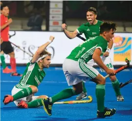  ??  ?? Alan Sothern celebrates after scoring Ireland’s equalising goal against China during yesterday’s Hockey World Cup clash in Bhubaneswa­r, India