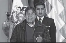  ?? JUAN KARITA/ASSOCIATED PRESS ?? Bolivia’s Foreign Minister David Choquehuan­ca says the plane bringing President Evo Morales home from Russia was rerouted to Austria.