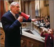  ?? (AP/Hans Pennink) ?? Robert F. Kennedy Jr. speaks at the New York state Capitol in Albany in January 2020 during a rally against proposed Democratic bills that would add new doses of vaccines for children to attend school. Kennedy has been a key part of the anti-vaccine movement for years, but doctors and public health advocates the covid-19 vaccinatio­n effort launched him to a new level.