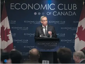  ?? DARREN CALABRESE/ THE CANADIAN PRESS ?? Finance Minister Joe Oliver speaks about his proposed balanced- budget legislatio­n Wednesday to the Economic Club of Canada in Toronto.