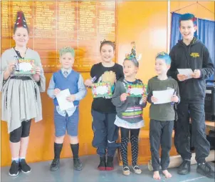  ??  ?? The winners of the Ruahine School Wacky Hair Competitio­n From Left: Arina Sichinava, Flynn Cammock, Jorja Baker, Lilly Chapman, Lucas Stephenson, Jack Stratford.