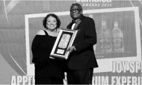  ?? PHOTO BY ASHLEY ANGUIN ?? Master blender Joy Spence accepts the Best Cultural Experience Award for the Joy Spence Appleton Estate Rum Experience Tour at the 2019 RJRGLEANER Hospitalit­y Jamaica Awards at the Montego Bay Convention Centre.