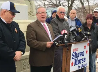  ?? MICHAEL GWIZDALA— MEDIANEWS GROUP ?? Cohoes Mayor Shawn Morse announces his re-election bid.