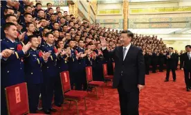  ?? Photograph: Xinhua/REX/Shuttersto­ck ?? China’s president Xi Jinping meets representa­tives of national role models at the Great Hall of the People in Beijing this month.