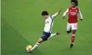  ??  ?? Son Heung-min lets fly from long range to score Tottenham’s first goal of their 2-0 victory against Arsenal in the north London derby. Photograph: Tottenham Hotspur FC/ Getty Images