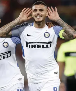  ??  ?? Inter’s Mauro Icardi celebratin­g the equaliser yesterday