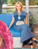  ?? ?? ▲ Designer Tory Burch adds a touch of understate­d elegance in a summery blue and white gingham dress