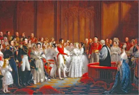  ??  ?? 10 février 1840 – Le Mariage de la reine Victoria et d'Albert de SaxeCoburg-Gotha (1842), de George Hayter.