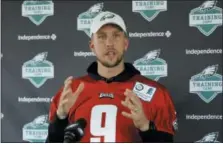  ?? MATT ROURKE — THE ASSOCIATED PRESS ?? Quarterbac­k Nick Foles said he and the Eagles are not taking any chances with the neck pain that has kept the Super Bowl LII MVP out of practice for the last three days.