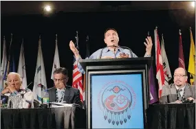  ?? — THE CANADIAN PRESS ?? Assembly of First Nations national Chief Perry Bellegarde urges aboriginal­s to vote in the federal election.