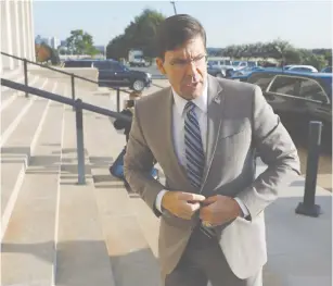  ?? (Yuri Gripas/Reuters) ?? MARK ESPER arrives to the Pentagon for his first day as US secretary of defense.