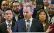  ?? MARY ALTAFFER — ASSOCIATED PRESS ?? New York Attorney General Attorney General Eric Schneiderm­an speaks during a news conference in New York on Tuesday.